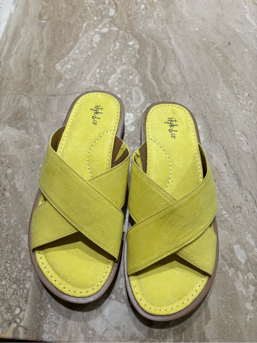 Style & Co. Bright Yellow Crisscross Slide Sandals